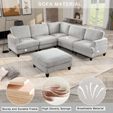 Modular Sofa, Sectional Couch U Shaped Sofa Couch with Ottoman, 6 Seat Chenille Corner Sofa for Living Room