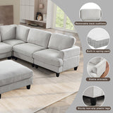 Modular Sofa, Sectional Couch U Shaped Sofa Couch with Ottoman, 6 Seat Chenille Corner Sofa for Living Room