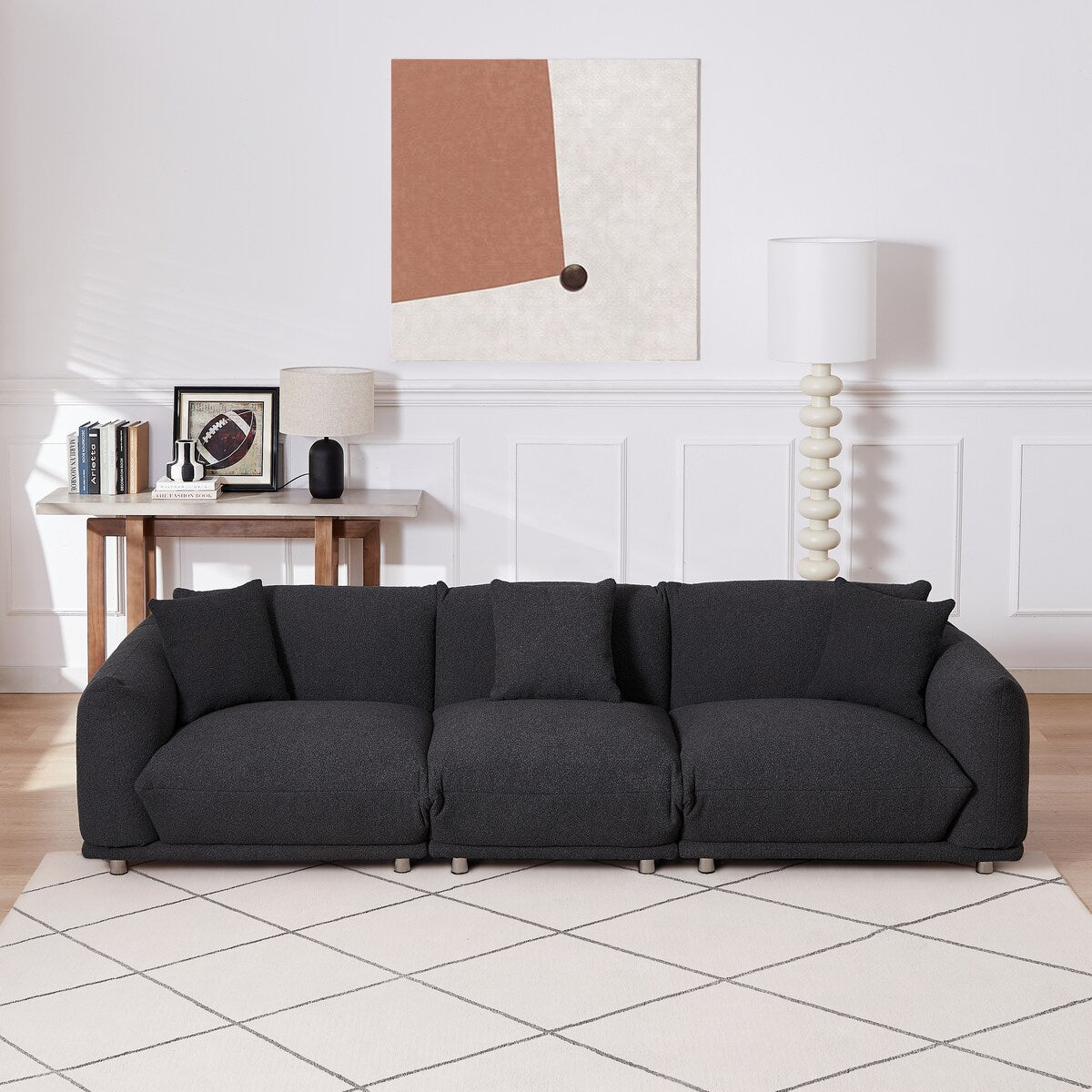 Modular Version Design 4 Seater Sofa Couch With Metal Legs And Solid Wood Frame And 3 Pillows