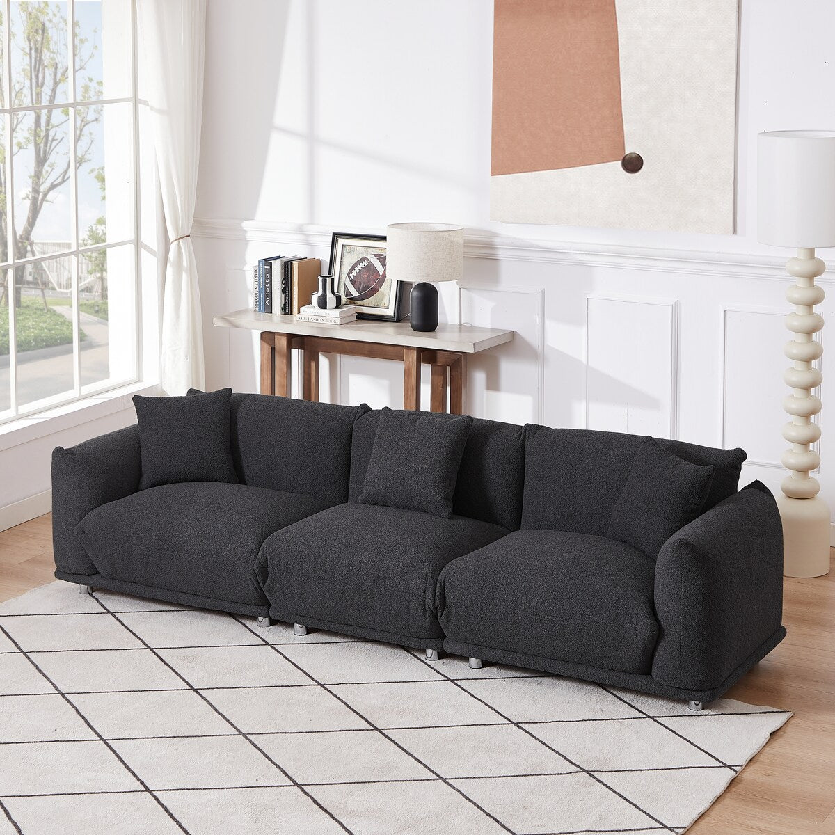Modular Version Design 4 Seater Sofa Couch With Metal Legs And Solid Wood Frame And 3 Pillows