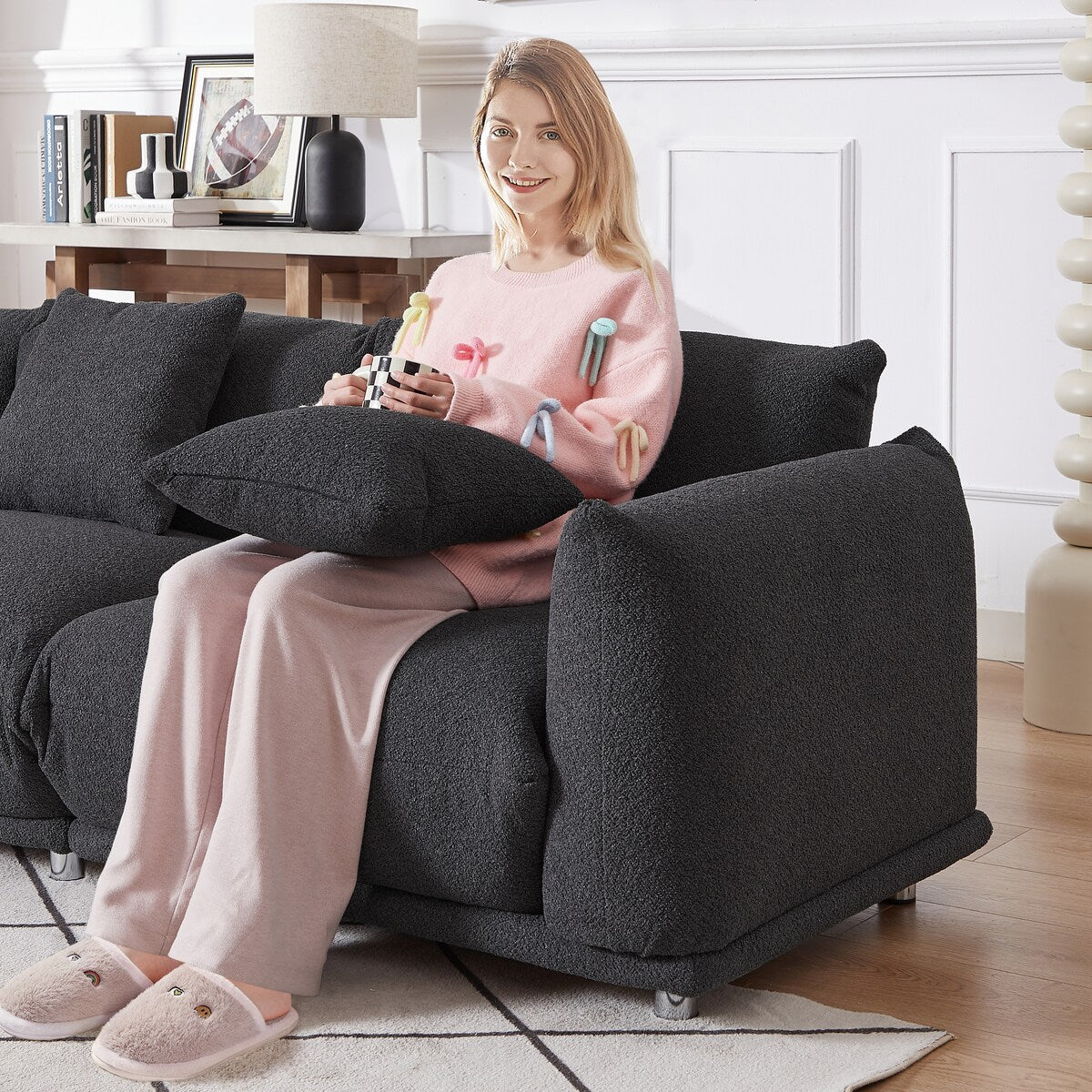 Modular Version Design 4 Seater Sofa Couch With Metal Legs And Solid Wood Frame And 3 Pillows