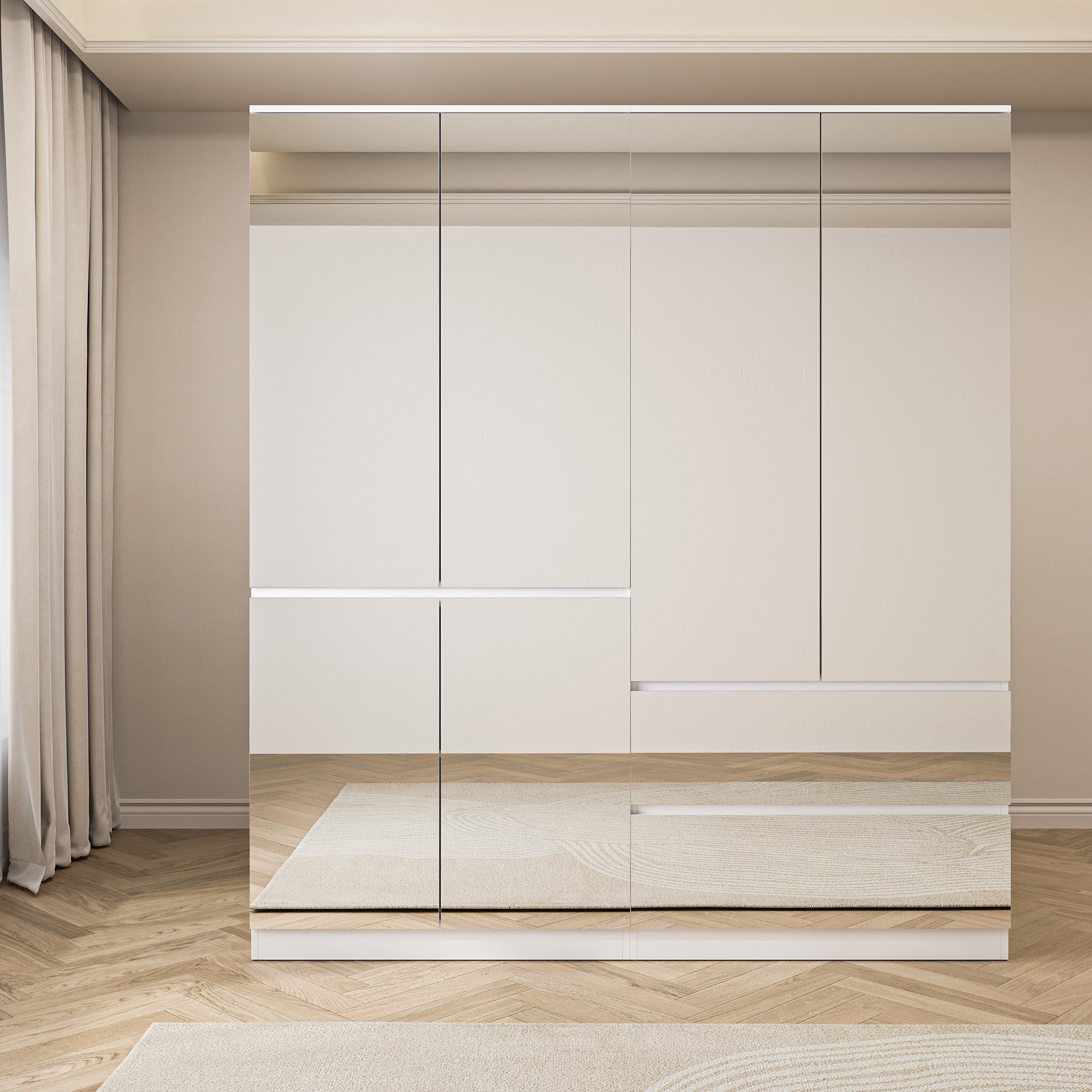 Modular Wardrobe (White with All Mirror) Closet Cabinet Modular Wardrobe (White with All Mirror) Closet Cabinet
