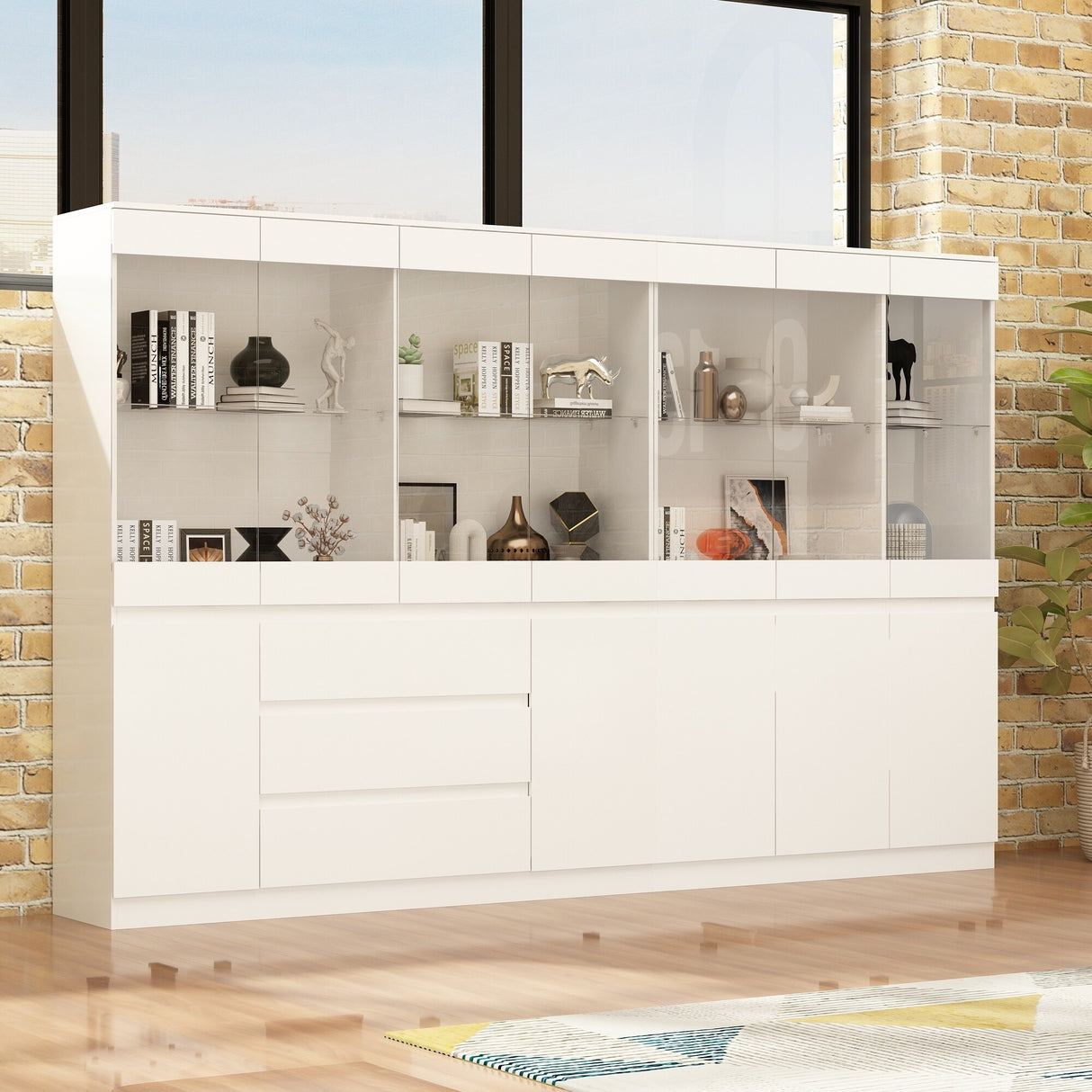 Modular glass display cabinets, storage Cabinets with 3-colors lights