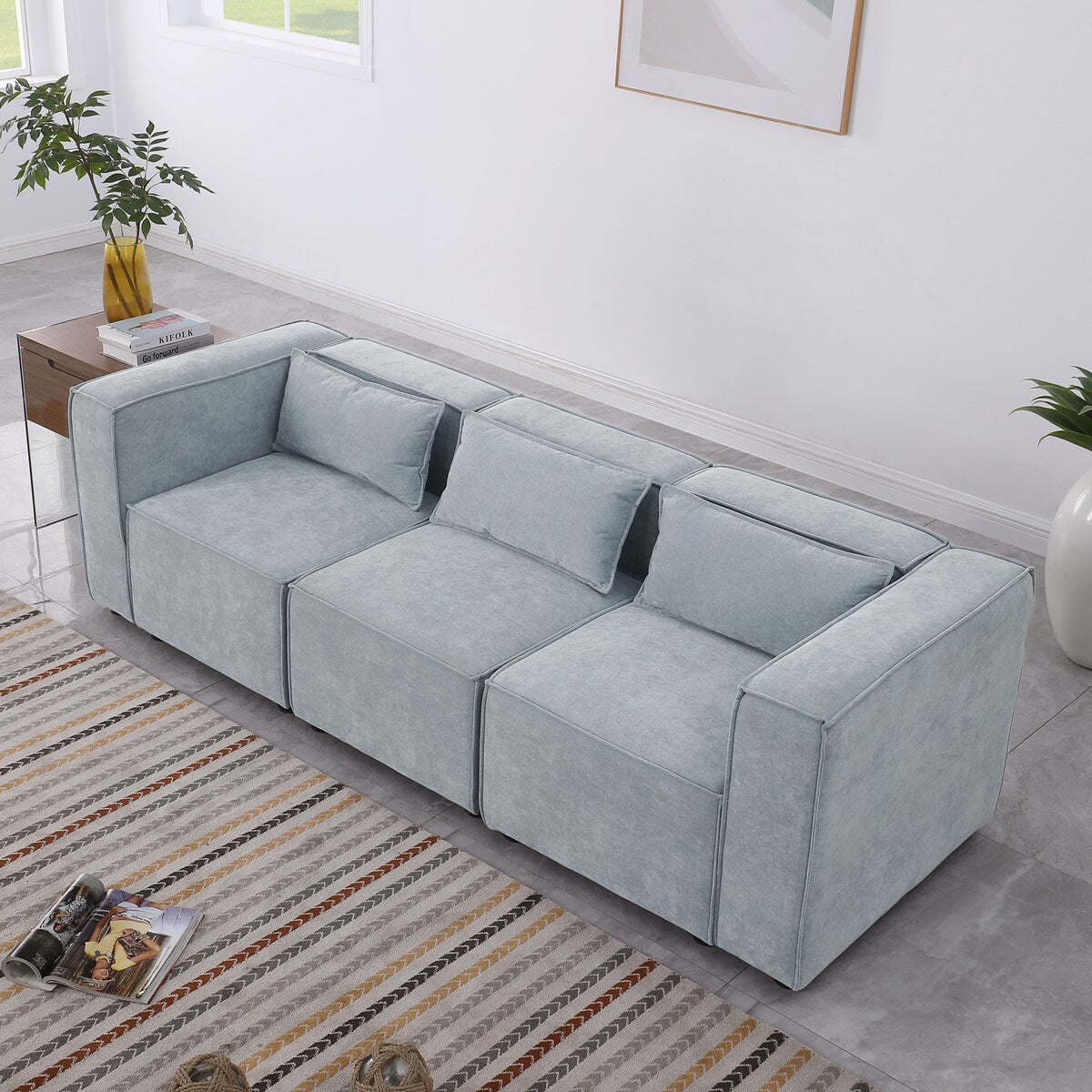 Modular sofa chenille fabric, simple and grand, the seat and back is very soft. this is also a KNOCK DOWN sofa