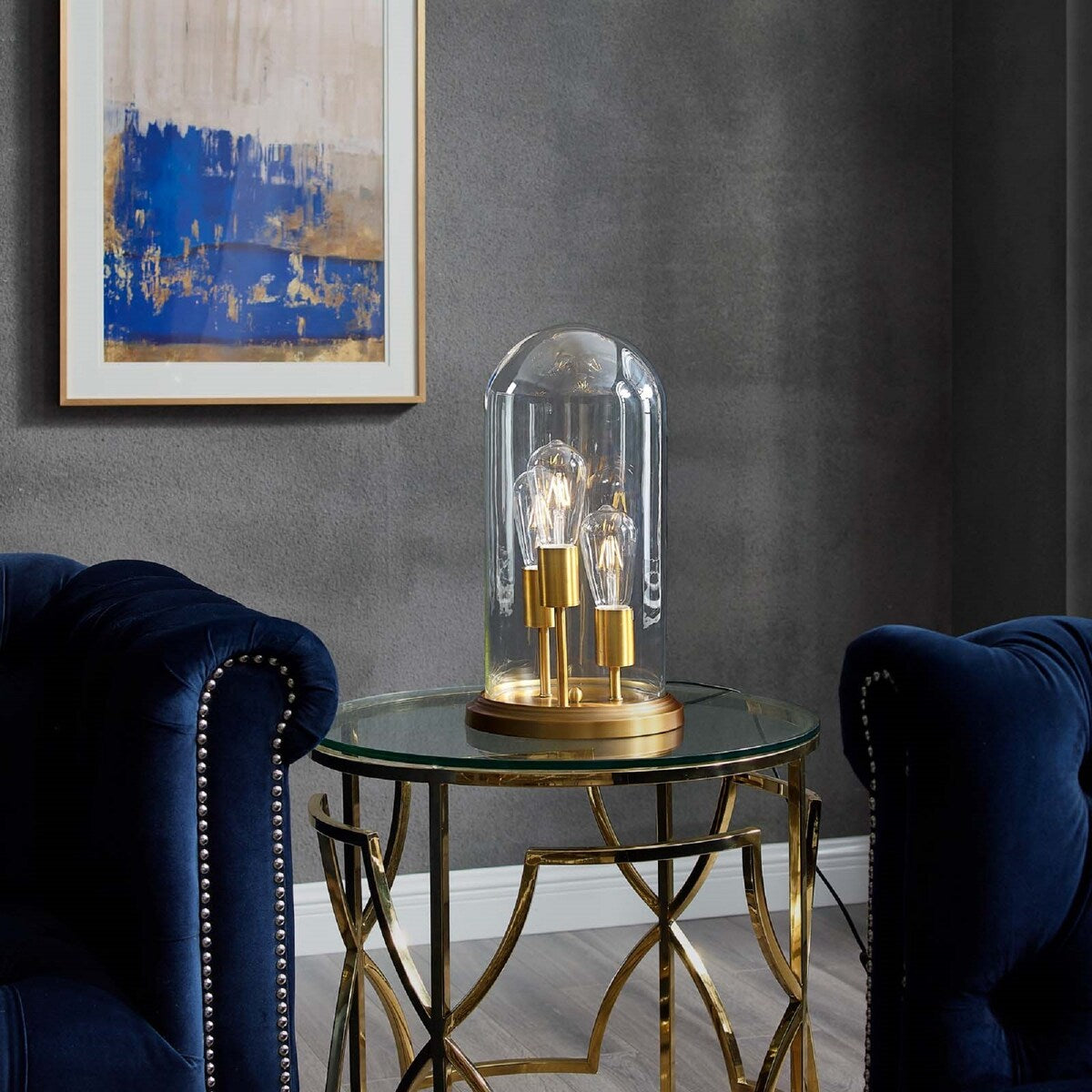 Modway Admiration Vintage Brass Metal and Glass Cloche End Table Lamp - N/A