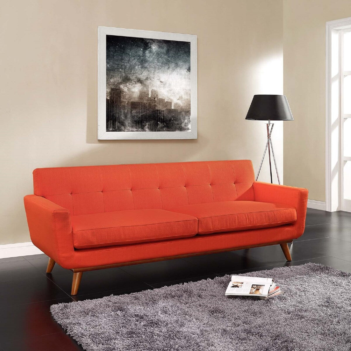 Modway Engage Mid-century Modern Upholstered Fabric Sofa, Atomic Red