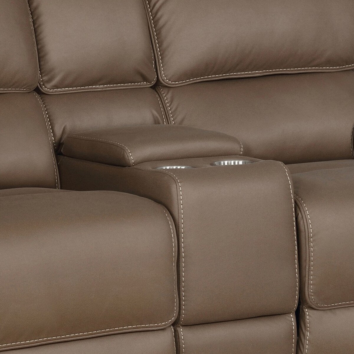 Moe 72 Inch Manual Recliner Loveseat, Cupholders, Mocha Brown Microfiber