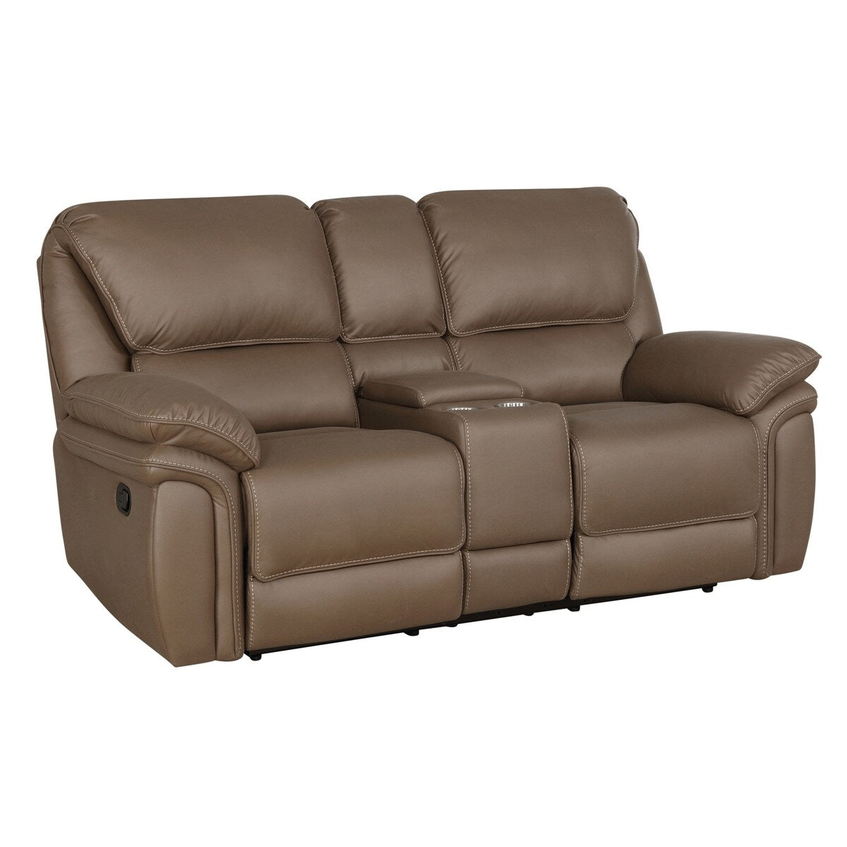 Moe 72 Inch Manual Recliner Loveseat, Cupholders, Mocha Brown Microfiber