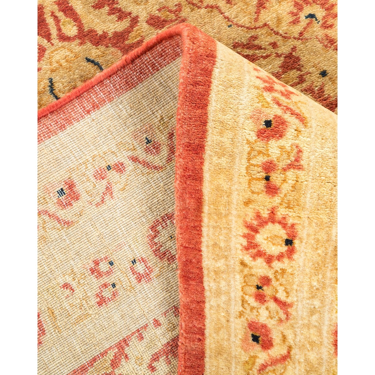 Overton Hand Knotted Wool Vintage Inspired Traditional Mogul Orange Area Rug - 6' 3" x 9' 7"