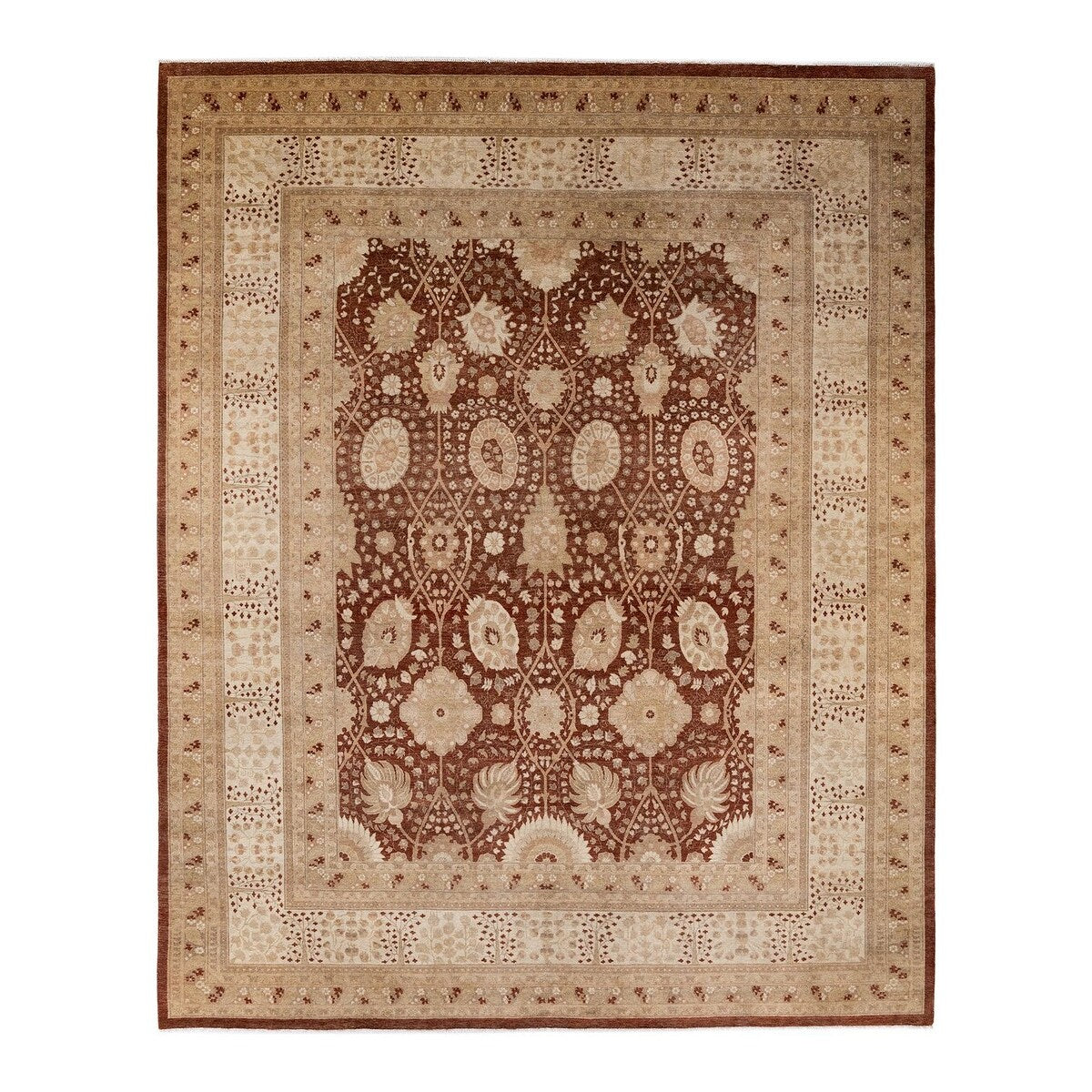 Overton Hand Knotted Wool Vintage Inspired Traditional Mogul Brown Area Rug - 8' 3" x 10' 4"