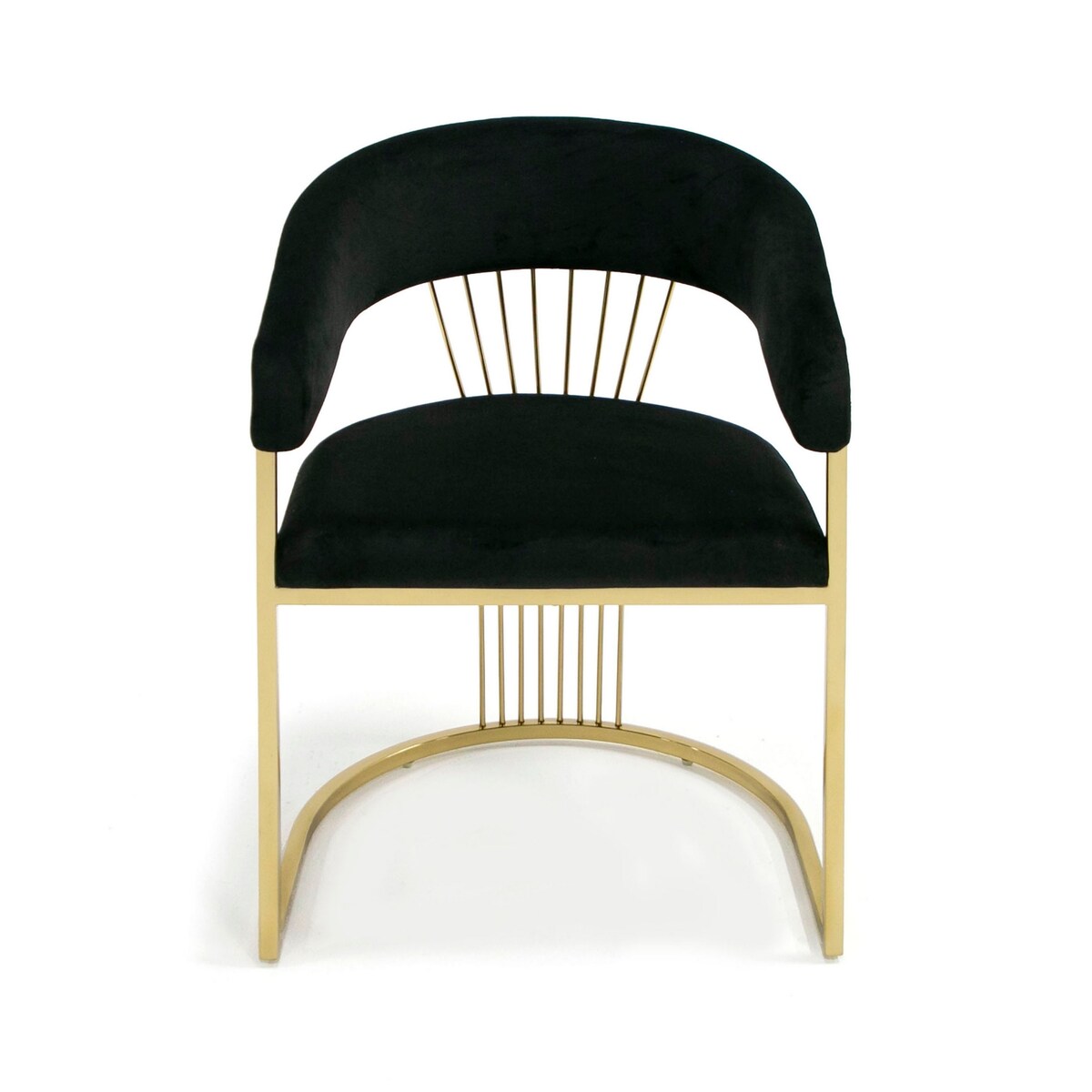 Moha 24 Inch Dining Chair, Round Cantilever Base, Black Velvet, Gold Finish
