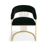 Moha 24 Inch Dining Chair, Round Cantilever Base, Black Velvet, Gold Finish