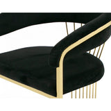 Moha 24 Inch Dining Chair, Round Cantilever Base, Black Velvet, Gold Finish