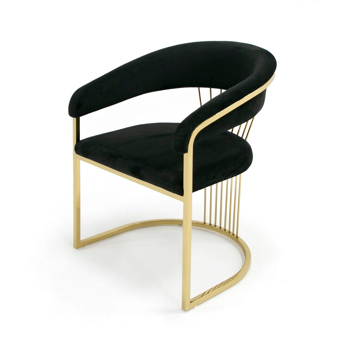 Moha 24 Inch Dining Chair, Round Cantilever Base, Black Velvet, Gold Finish