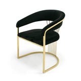 Moha 24 Inch Dining Chair, Round Cantilever Base, Black Velvet, Gold Finish