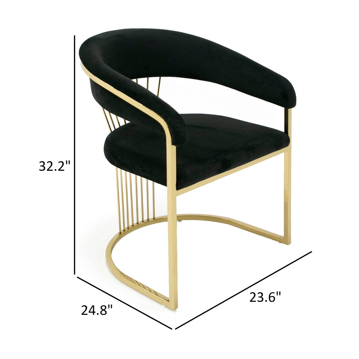 Moha 24 Inch Dining Chair, Round Cantilever Base, Black Velvet, Gold Finish