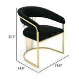 Moha 24 Inch Dining Chair, Round Cantilever Base, Black Velvet, Gold Finish