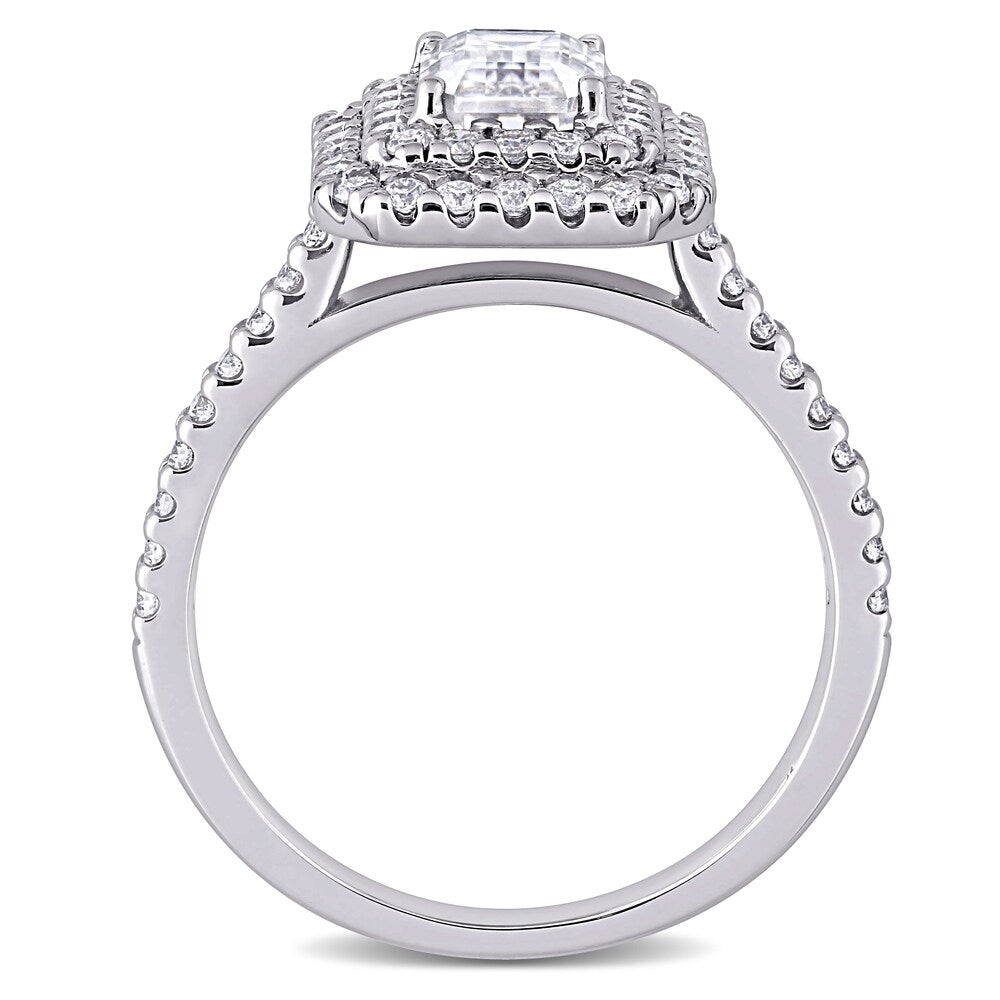 Miadora 1 5/8ct DEW Emerald-cut Moissanite Double Halo Engagement Ring in 10k White Gold