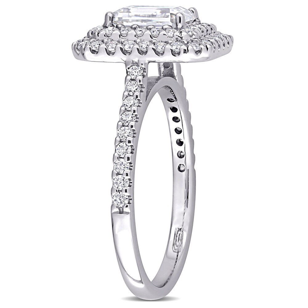 Miadora 1 5/8ct DEW Emerald-cut Moissanite Double Halo Engagement Ring in 10k White Gold