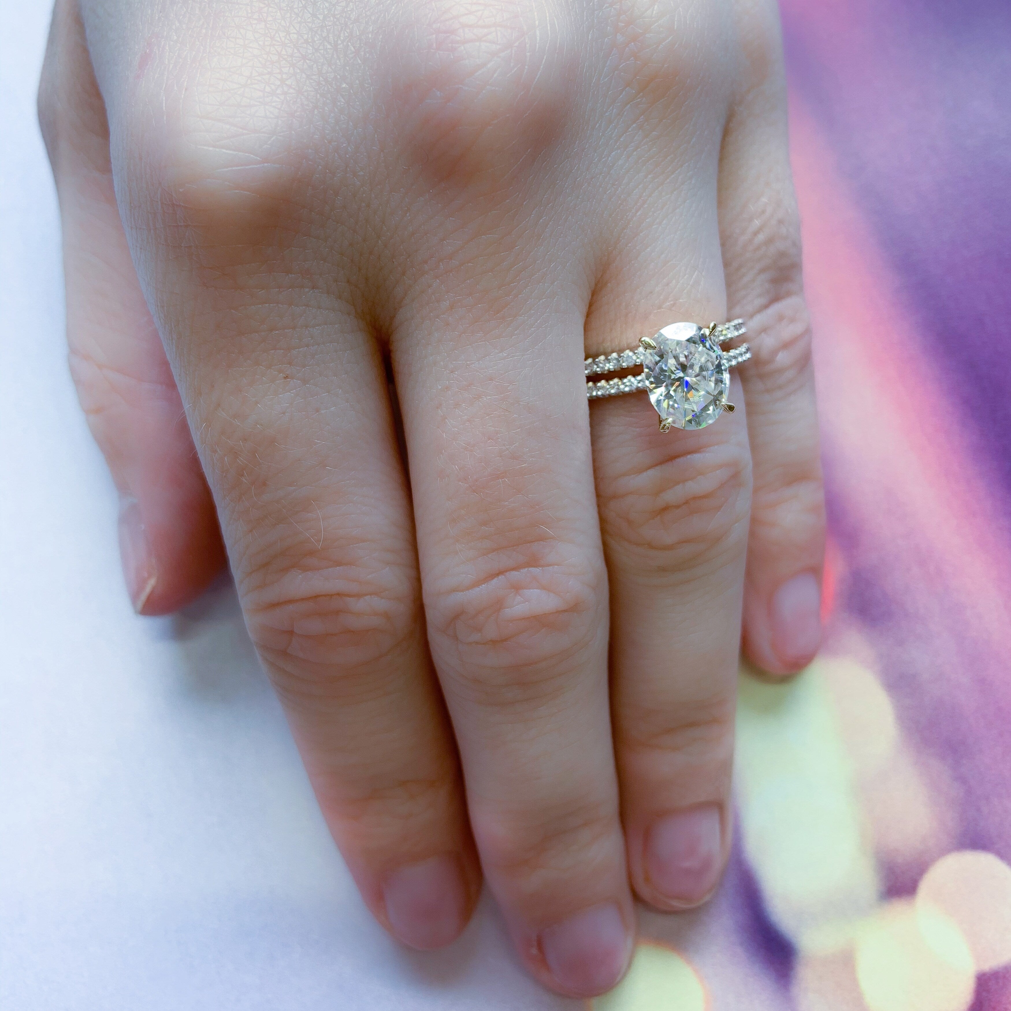 Miadora 2ct DEW Oval-Cut Moissanite and 1/4ct TDW Diamond Bridal Ring Set in 14k Yellow Gold