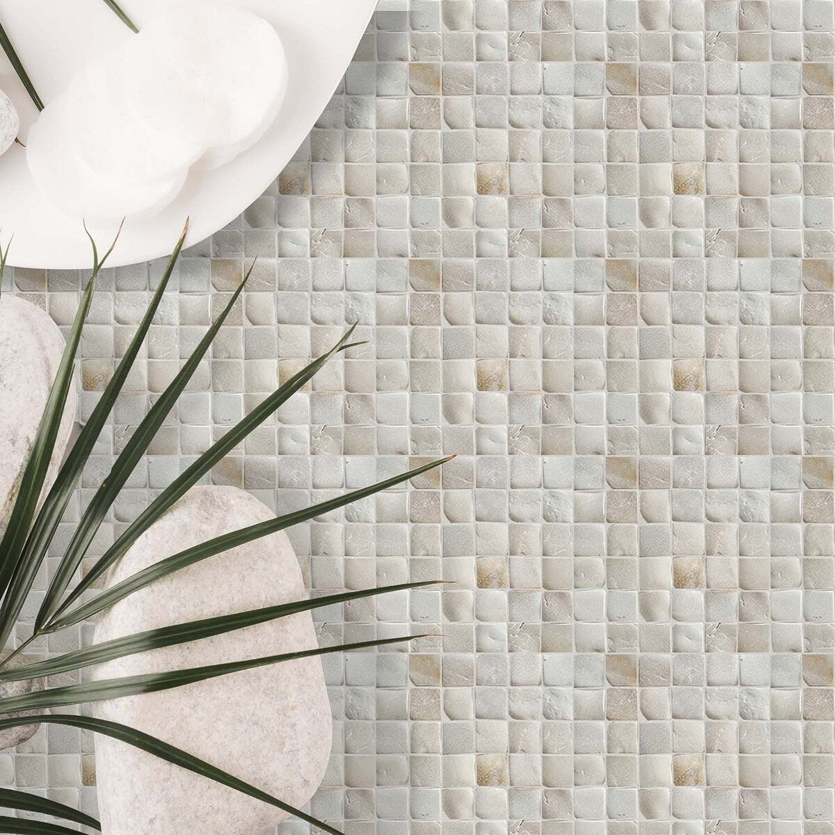 Molar 5 Tan Pebble Mosaic, Backsplash Tiles for Kitchen Walls, Shower and Bathroom Floors (12" X 12") 5 tiles per case