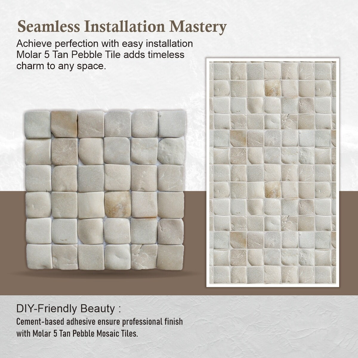 Molar 5 Tan Pebble Mosaic, Backsplash Tiles for Kitchen Walls, Shower and Bathroom Floors (12" X 12") 5 tiles per case