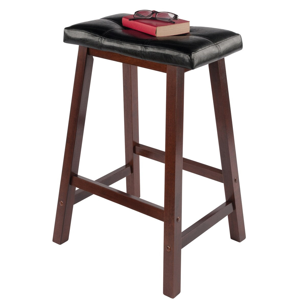 Mona Cushion Saddle Seat Counter Stool, Black and Walnut - 17.48"W x 14.47"D x 24.84"H