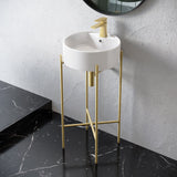 Monaco 15.75" Round Console Sink With Faucet Mount, White Basin Brushed Gold Legs - 15.75" x 15.75" x 5.51"