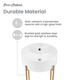 Monaco 15.75" Round Console Sink With Faucet Mount, White Basin Brushed Gold Legs - 15.75" x 15.75" x 5.51"