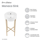 Monaco 15.75" Round Console Sink With Faucet Mount, White Basin Brushed Gold Legs - 15.75" x 15.75" x 5.51"