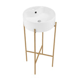 Monaco 15.75" Round Console Sink With Faucet Mount, White Basin Brushed Gold Legs - 15.75" x 15.75" x 5.51"