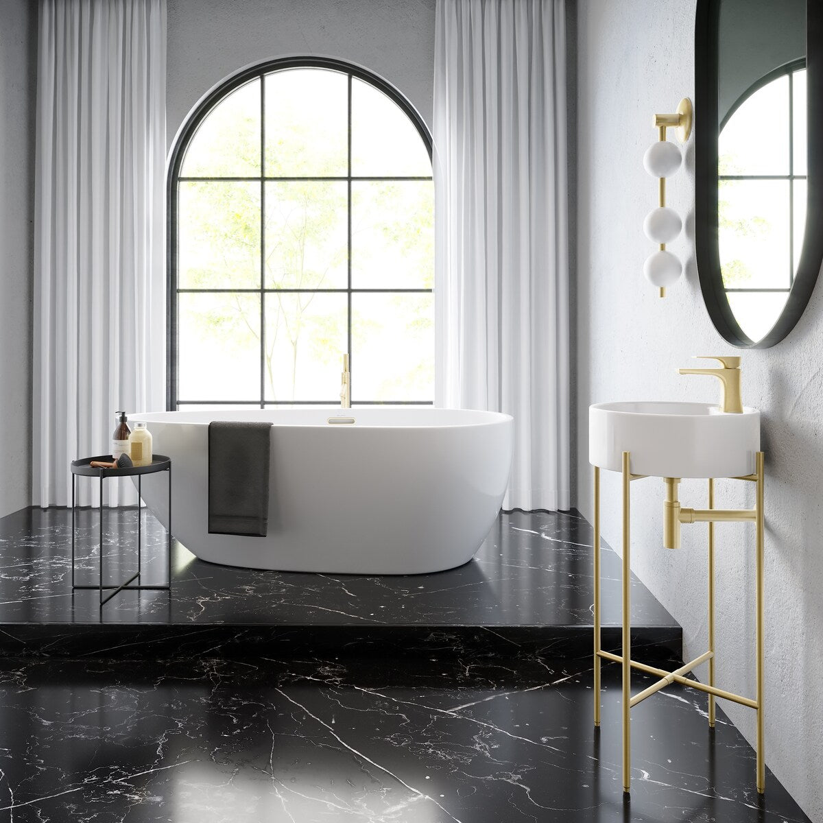 Monaco 15.75" Round Console Sink With Faucet Mount, White Basin Brushed Gold Legs - 15.75" x 15.75" x 5.51"