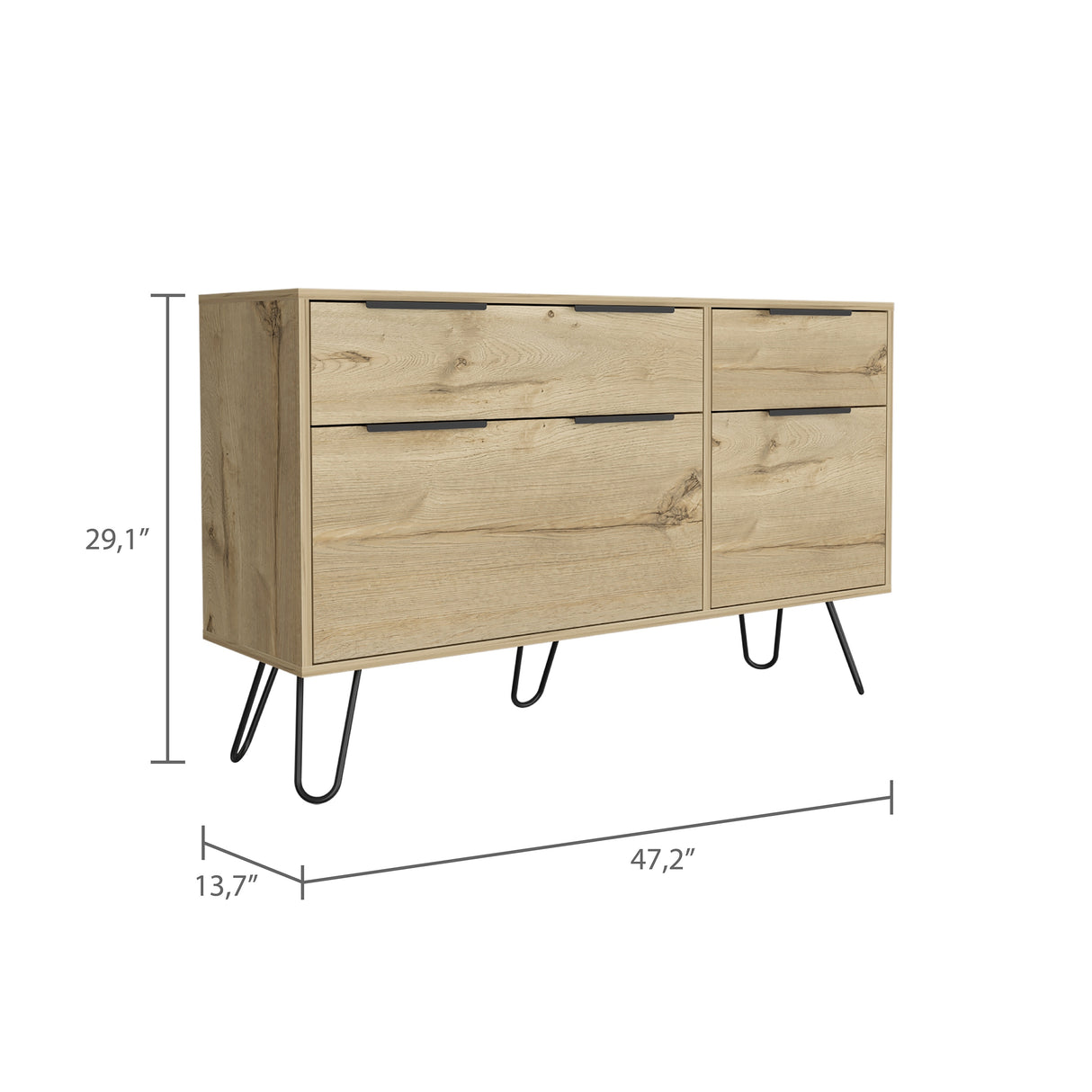 FM Furniture Monaco Double Dresser with 4 Drawers, Superior Top, and Hairpin Legs