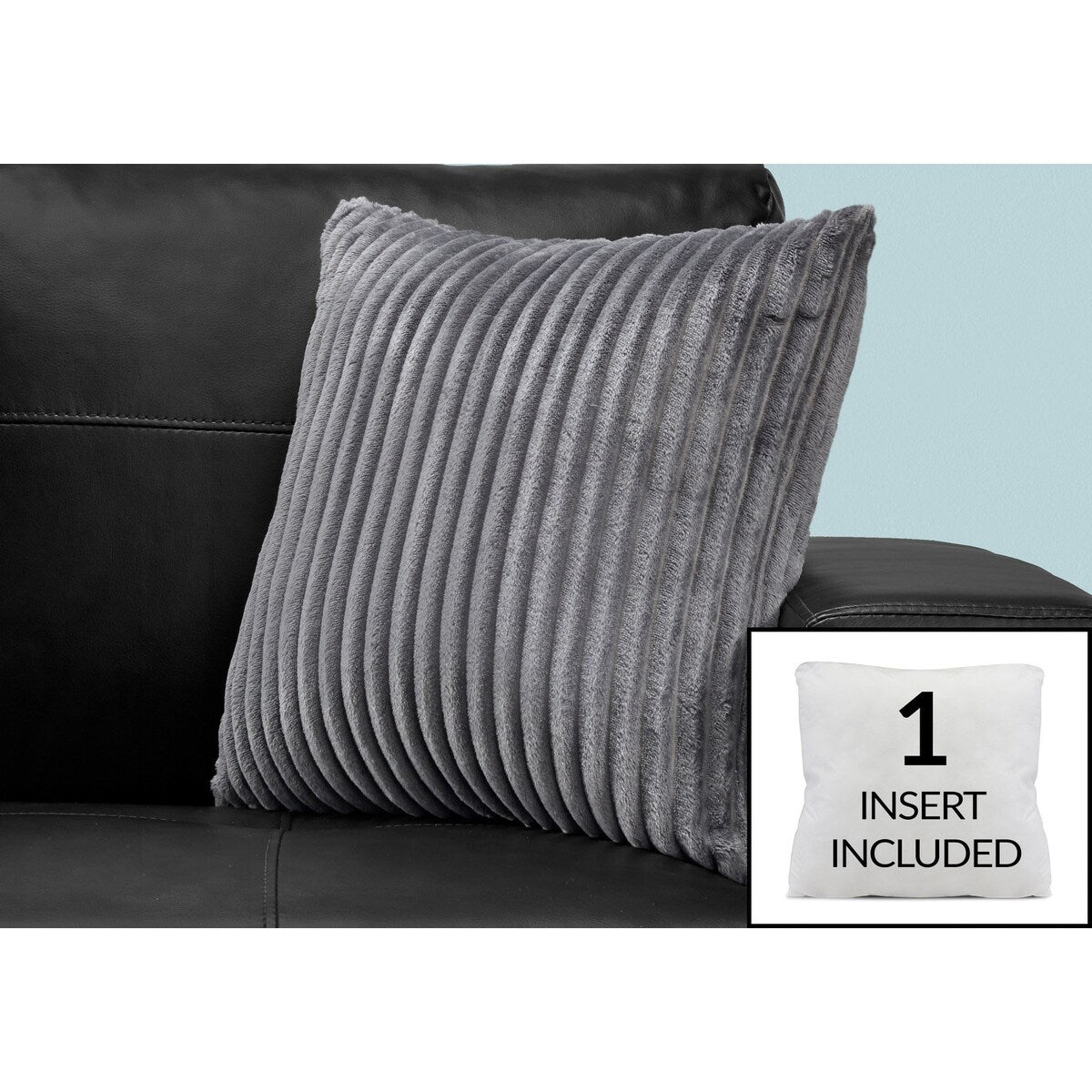 Monarch Specialties Pillow 18"X 18" Grey Ultra Soft Ribbed Style 1Pc