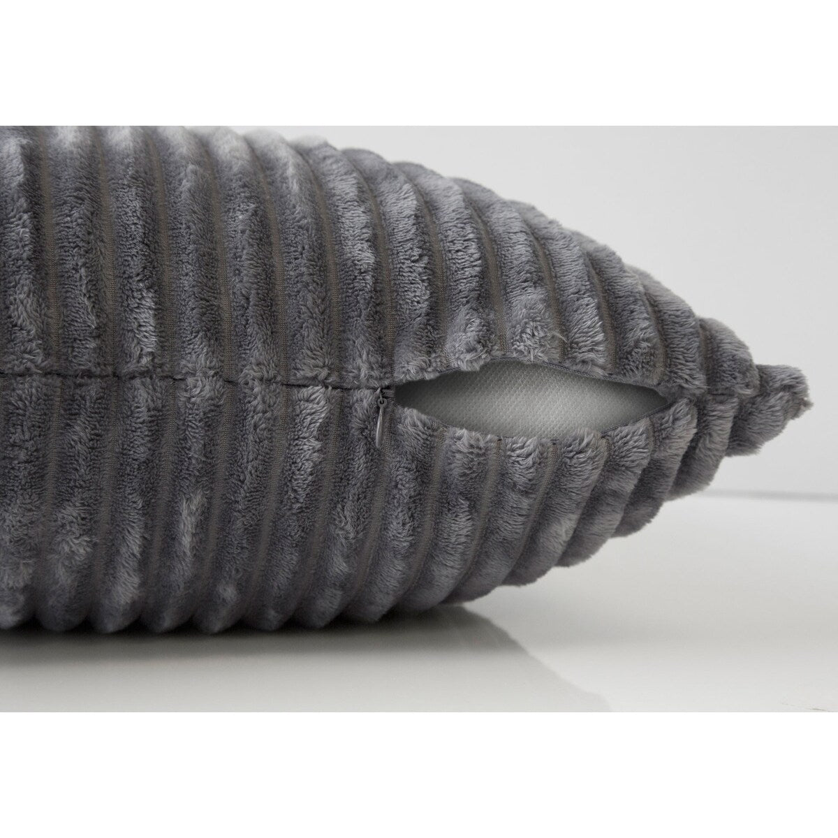 Monarch Specialties Pillow 18"X 18" Grey Ultra Soft Ribbed Style 1Pc
