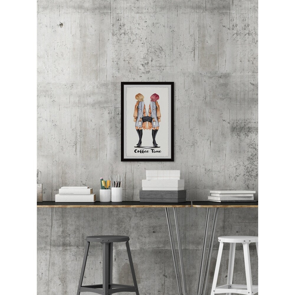 'Monday Coffee Time' Framed Painting Print - Multi-Color
