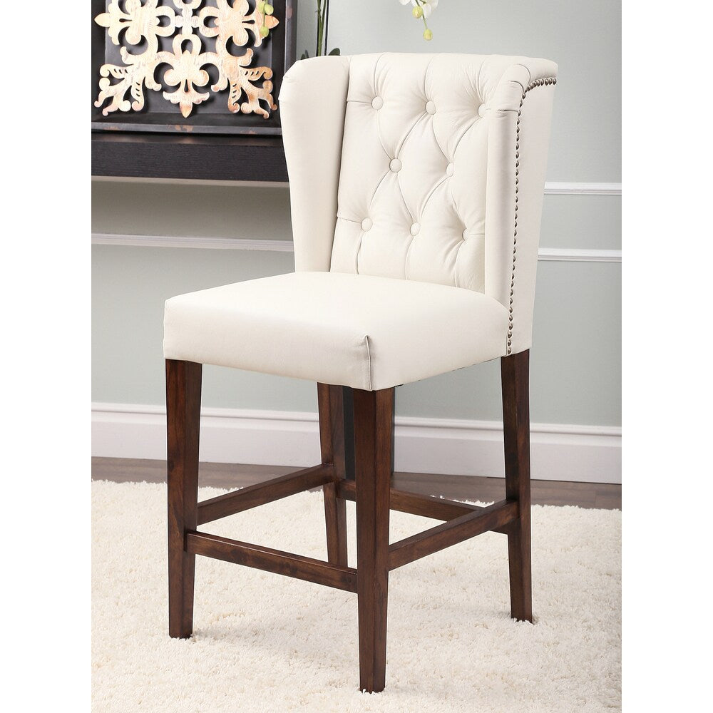 Abbyson Monica Pedersen 26-inch Ivory Tufted Leather Counter Stool