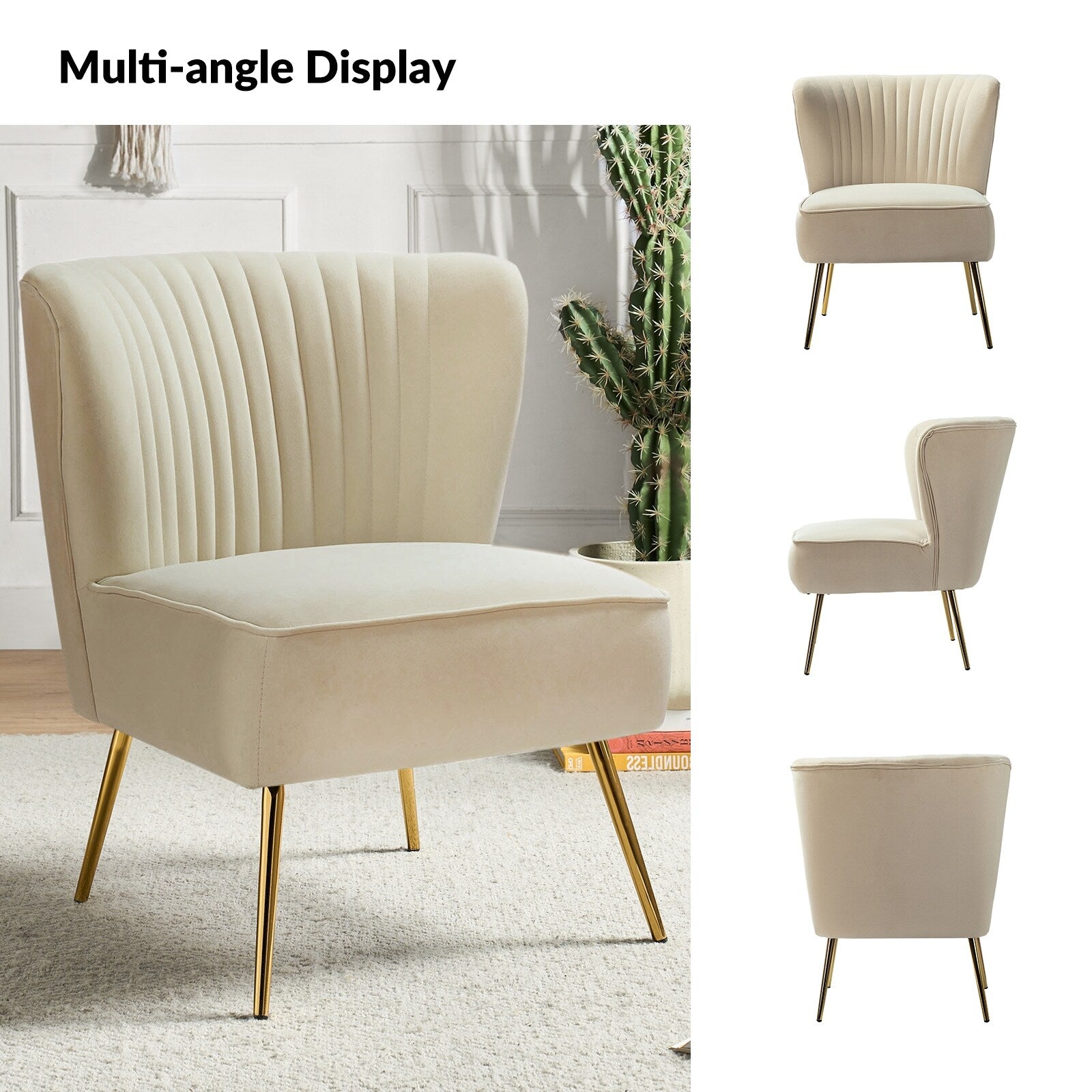 Monica Upholstered Modern Tufted Accent Side Chair with Gold