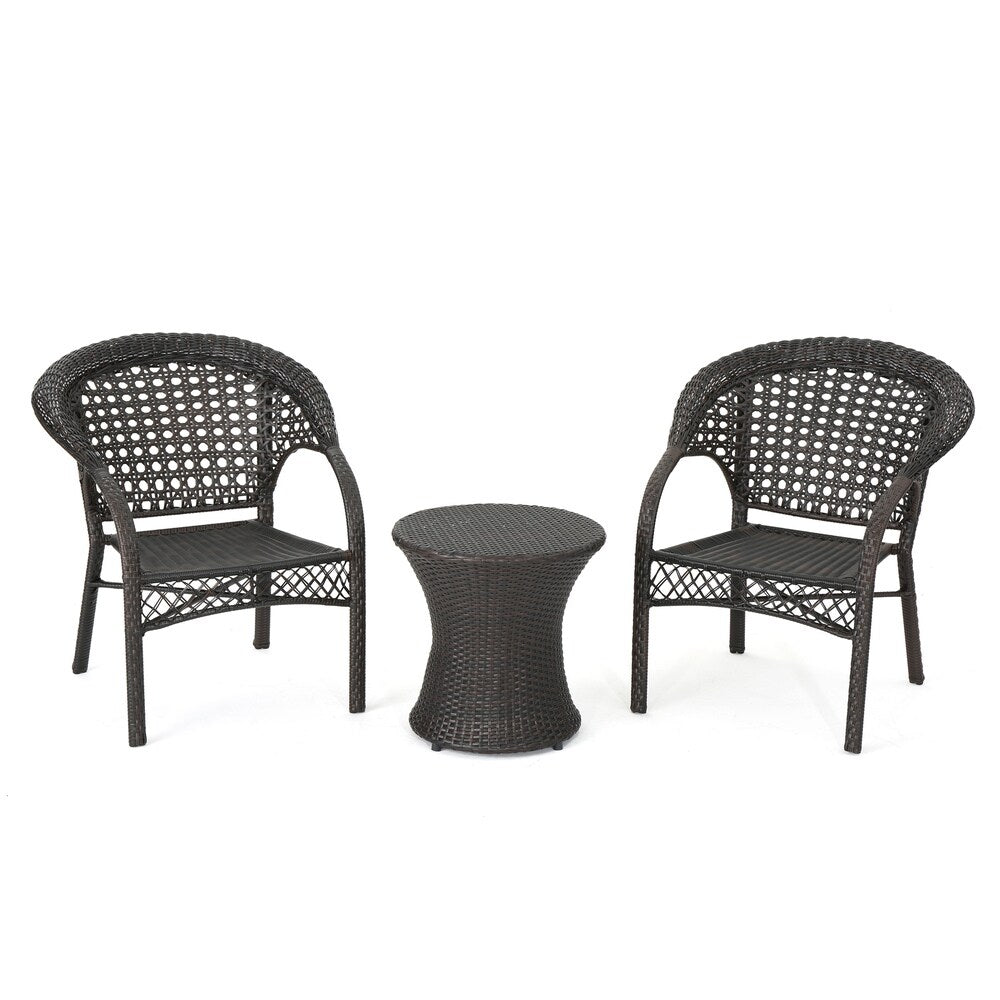 Monroe Outdoor 3-piece Round Wicker Bistro Chat Set by Christopher Knight Home