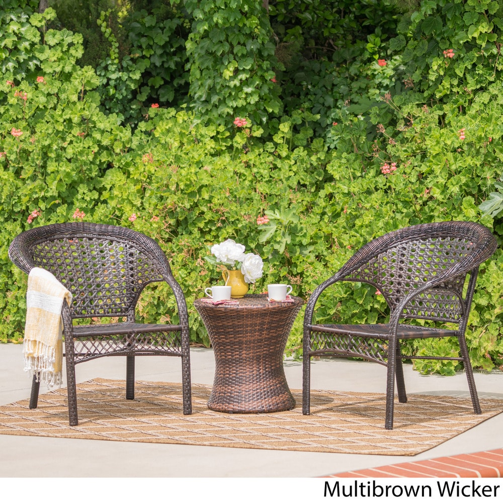 Monroe Outdoor 3-piece Round Wicker Bistro Chat Set by Christopher Knight Home