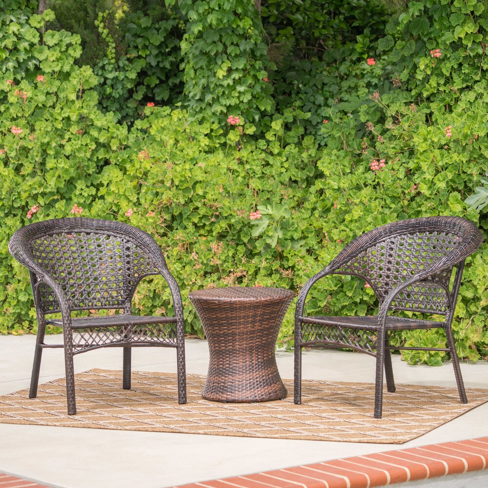 Monroe Outdoor 3-piece Round Wicker Bistro Chat Set by Christopher Knight Home