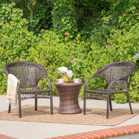 Monroe Outdoor 3-piece Round Wicker Bistro Chat Set by Christopher Knight Home