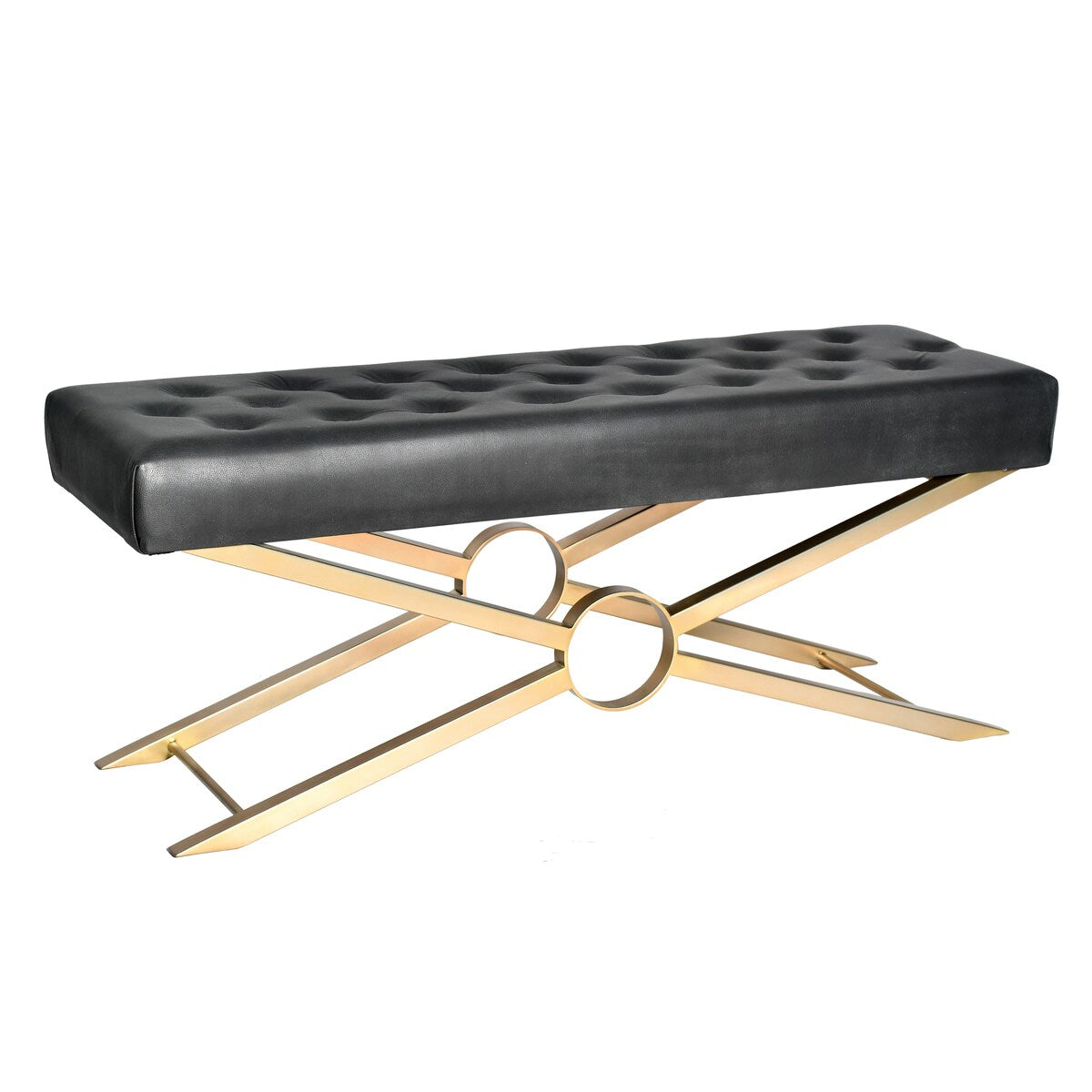 Montague Black Leather Tufted Bench - W 15 x L 48 x H 19