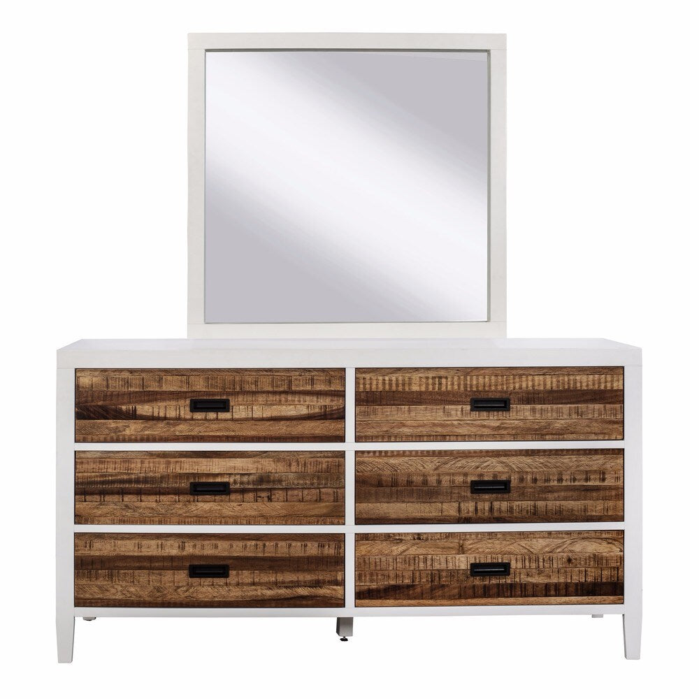 Montana White Lacquer and Natural Sengon 6-Drawer Dresser