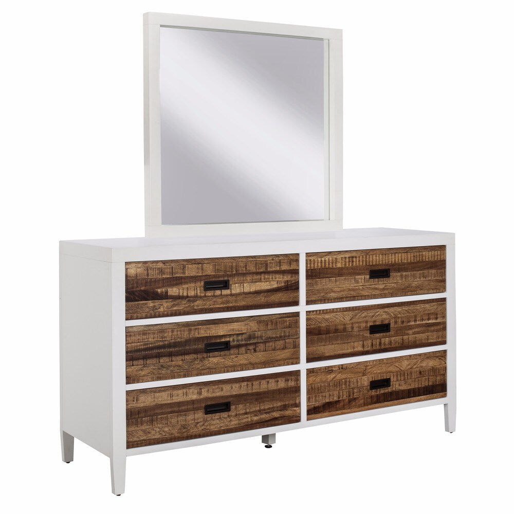 Montana White Lacquer and Natural Sengon 6-Drawer Dresser