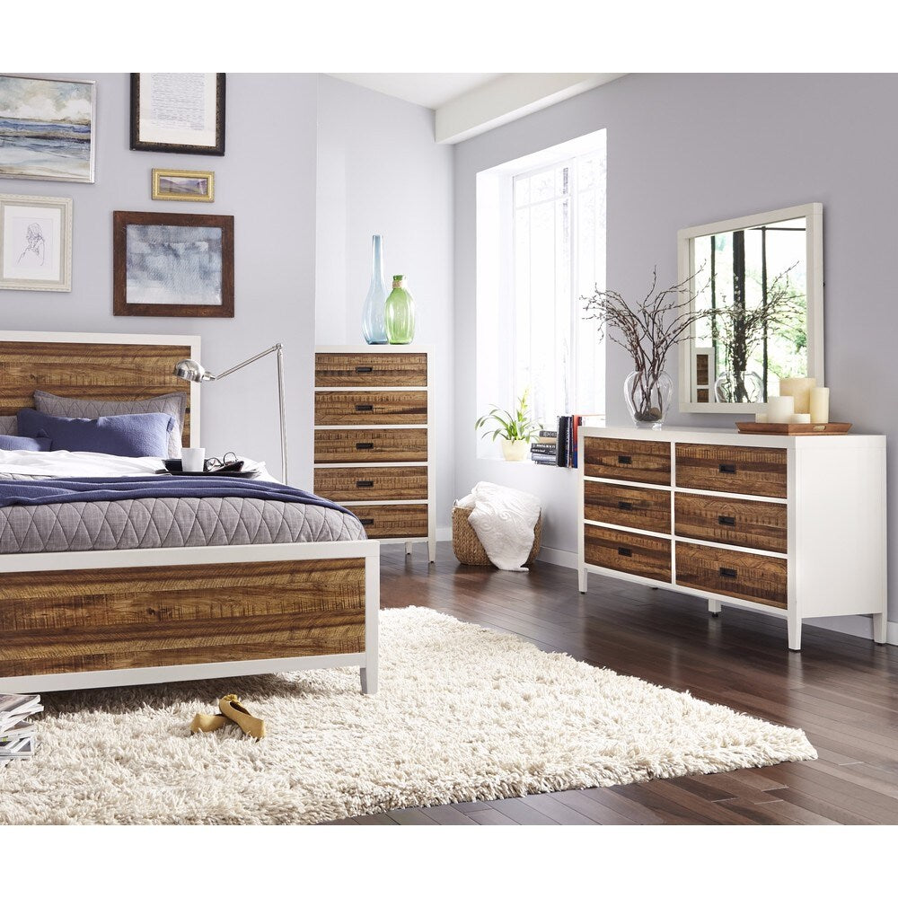 Montana White Lacquer and Natural Sengon 6-Drawer Dresser