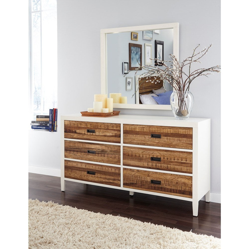 Montana White Lacquer and Natural Sengon 6-Drawer Dresser