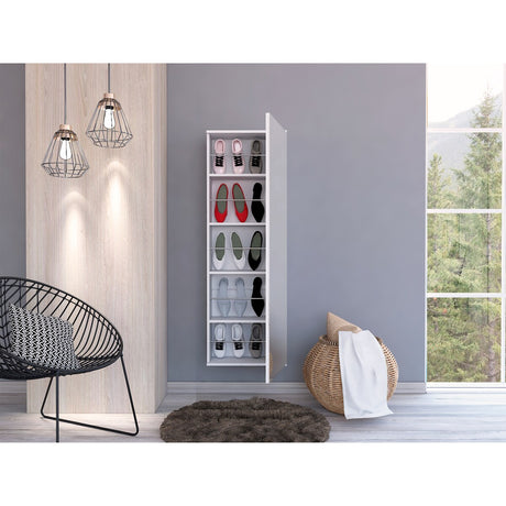 Montauk 5-Shelf Wall Mounted Shoe Cabinet with Mirror Door Light Grey