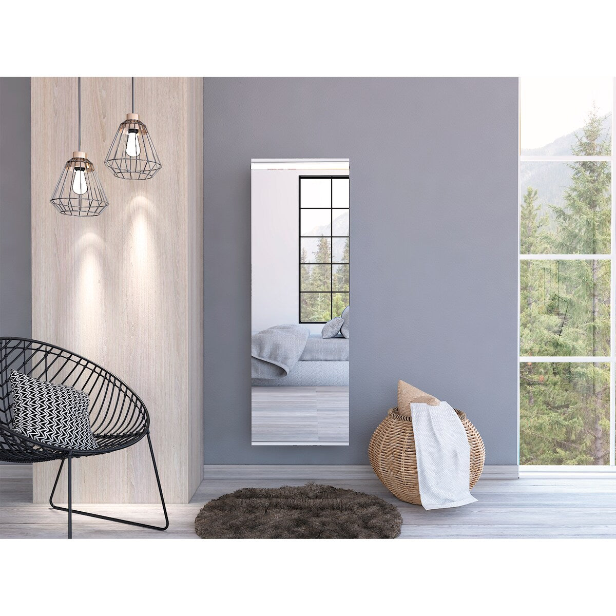 Montauk 5-Shelf Wall Mounted Shoe Cabinet with Mirror Door Light Grey