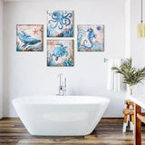 Monterey Bay Nautical Ocean Vintage Canvas Wall Art Print, 4 Piece Set